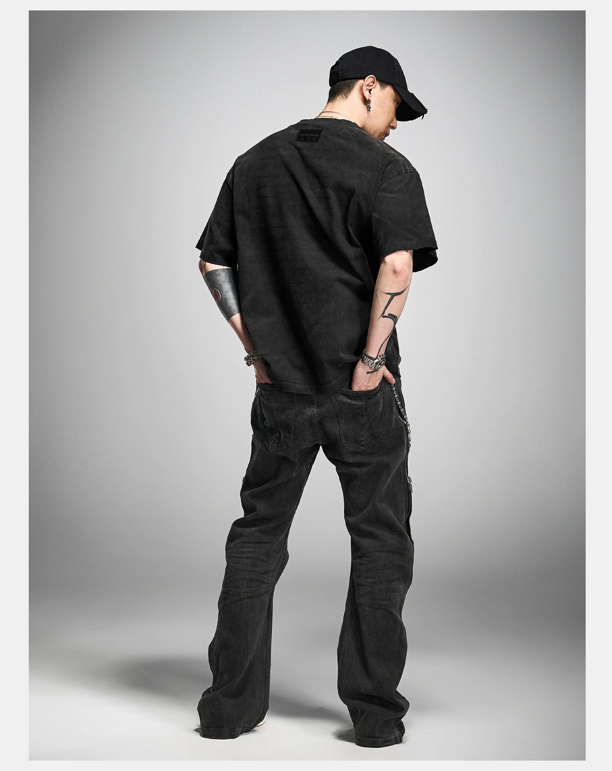 Loose Washed Distressed Black Graphic Tee