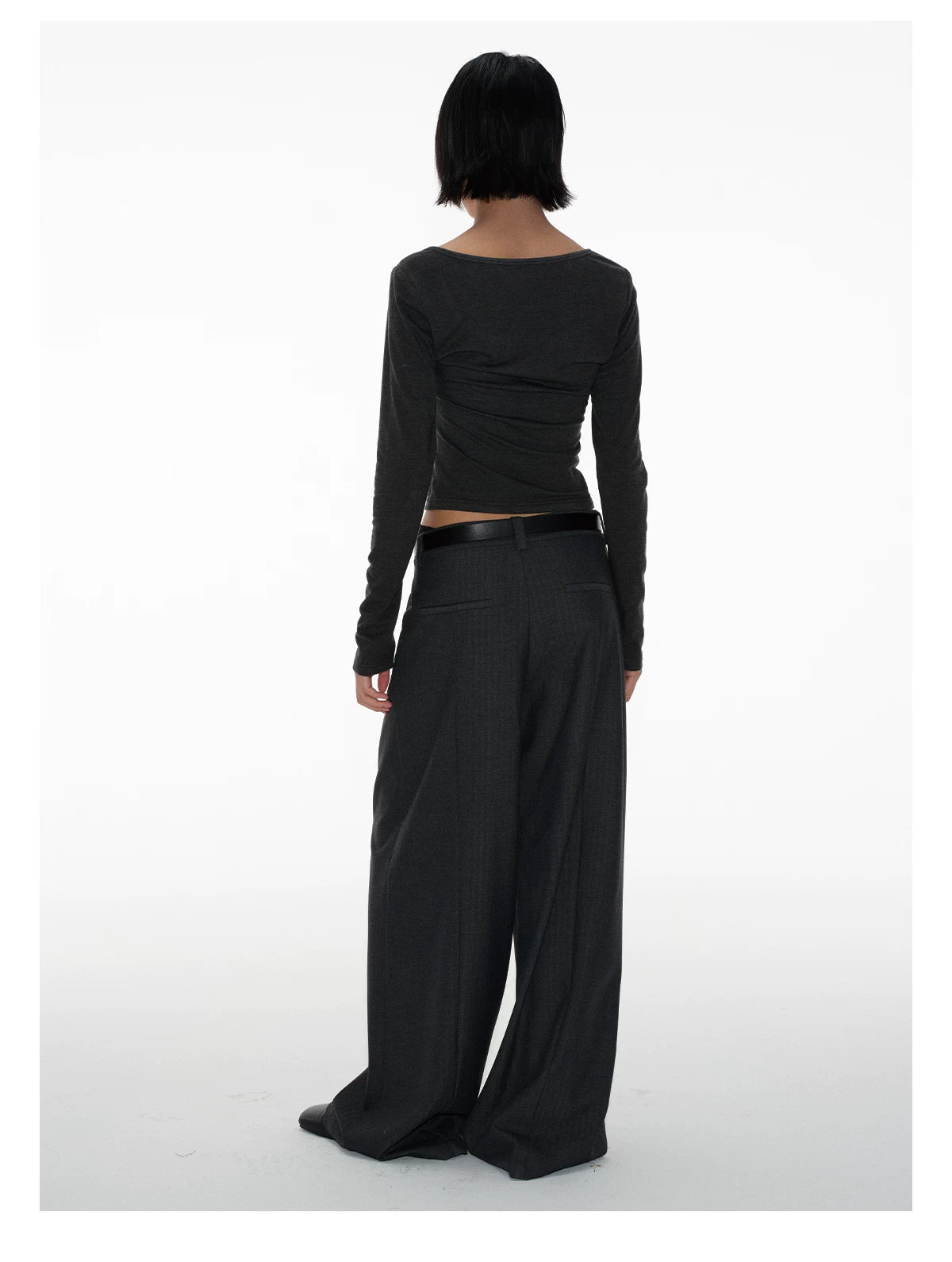 Women's Herringbone Pleated Wide Leg Pants