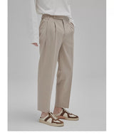 Stretchy Pleated Tapered Crop Pants
