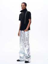 Men's Liquid Metal Silver Flared Jeans
