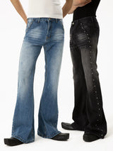 Men's Blue Black Rivet Flare Jeans