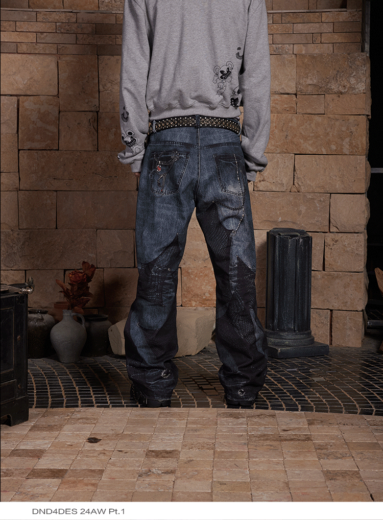 Digital Print Chain Lace Flared Pants