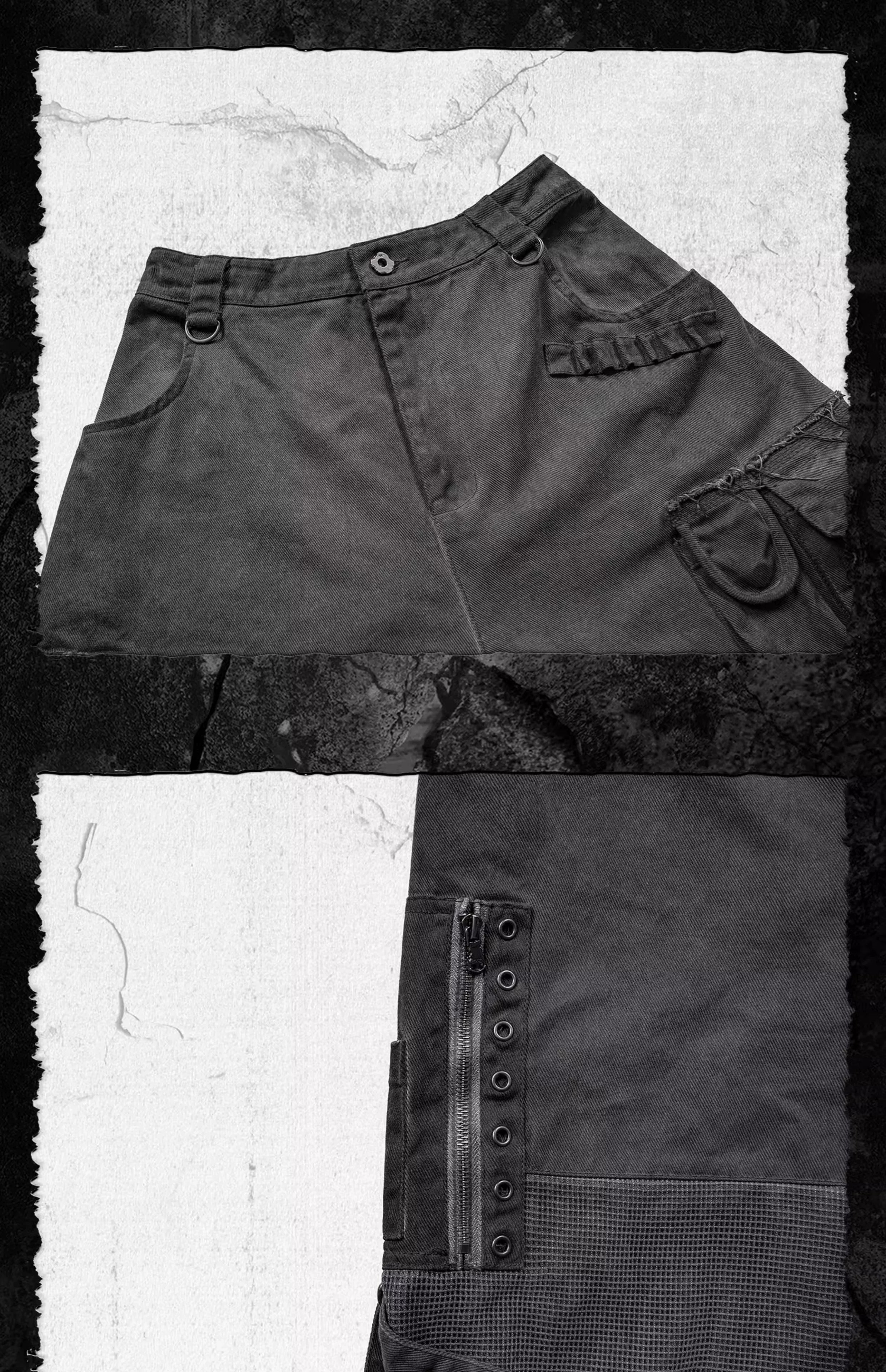 Distressed Patched Strapped Cargo Pants