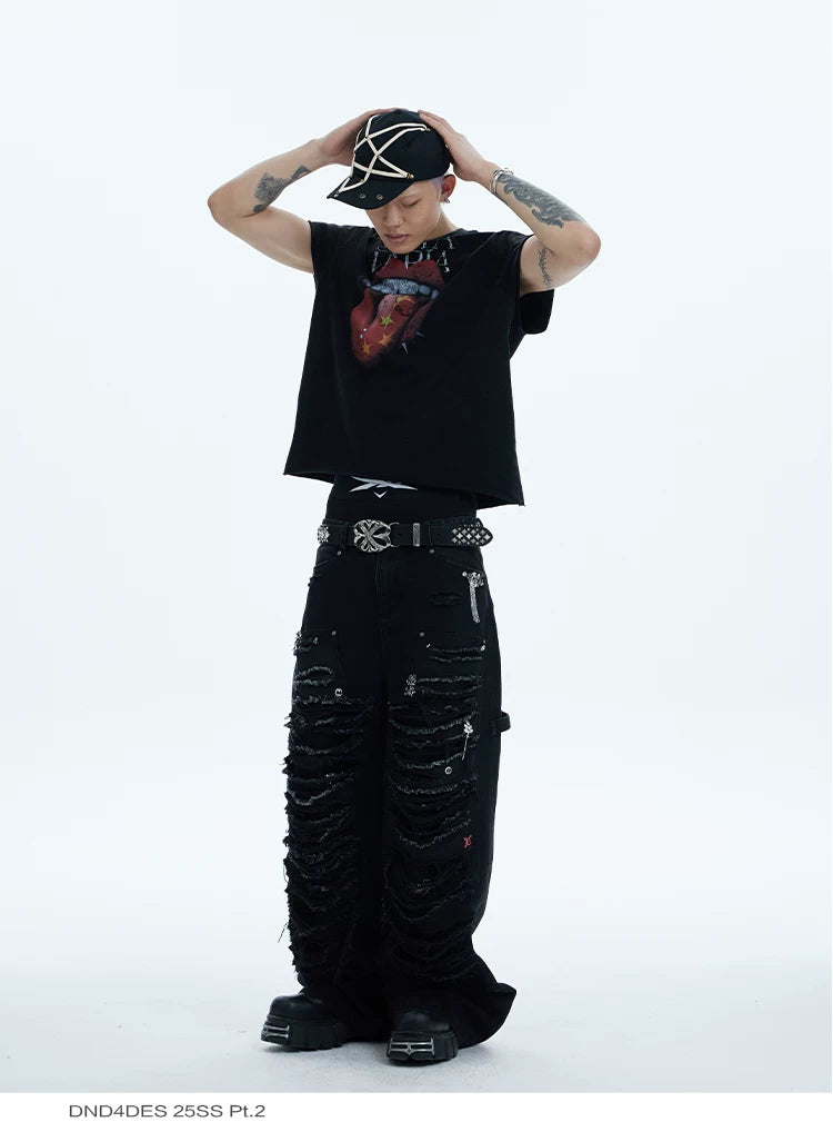 Washed Distressed Baggy Carpenter Jeans