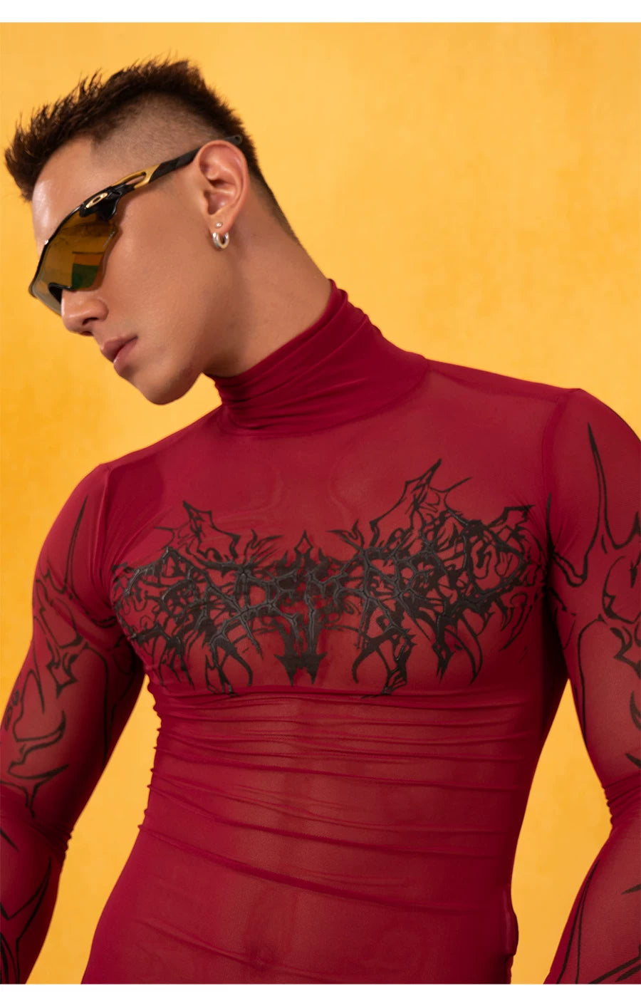 Y2K Cutout Sheer Mesh Turtleneck Tee