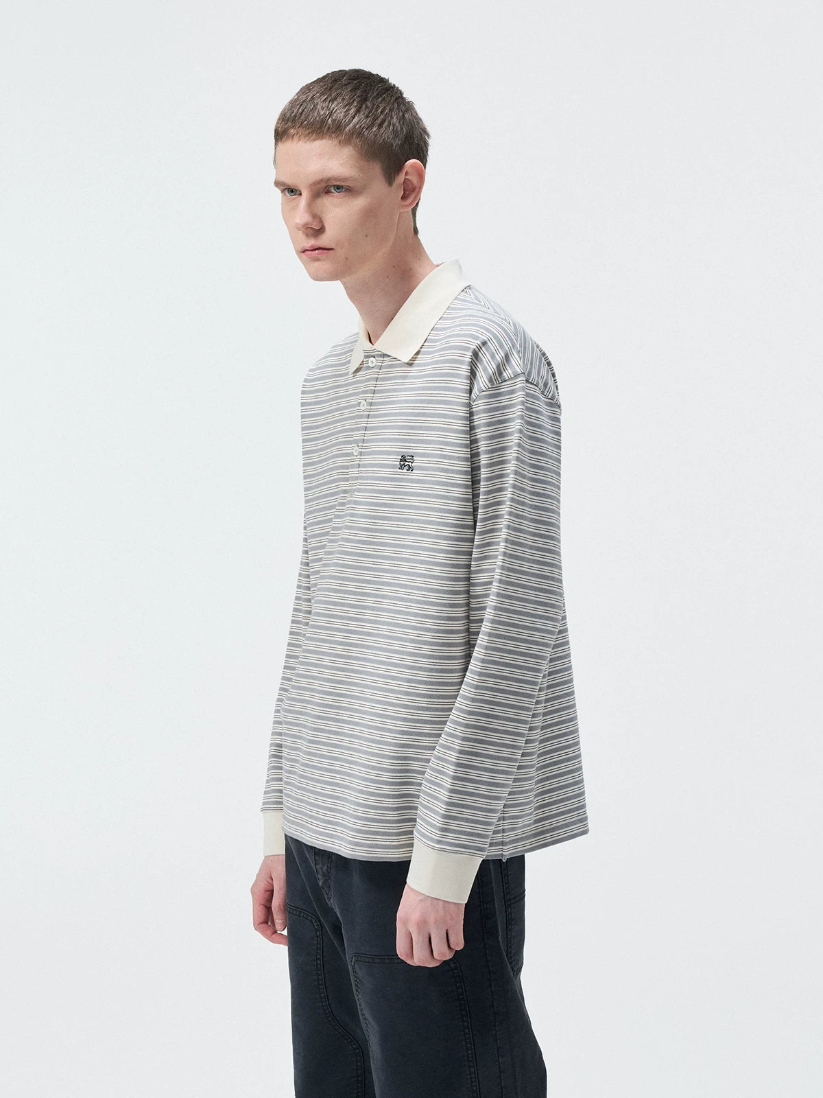 Striped Embroidered Long Sleeve Polo Tee