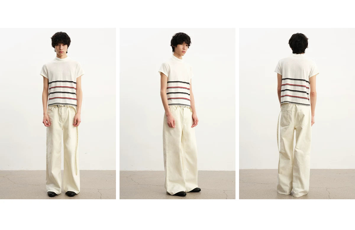 Cream Washed Straight Leg Jeans