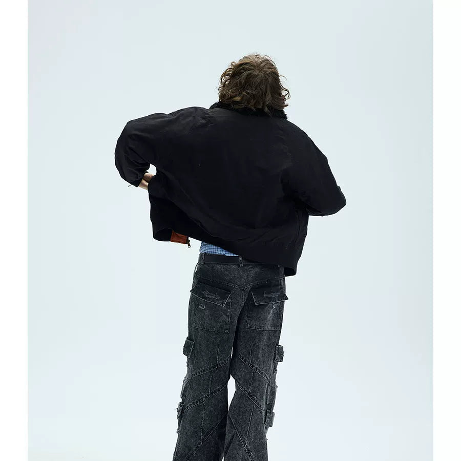 Orange Padded Detachable Fur Bomber Jacket