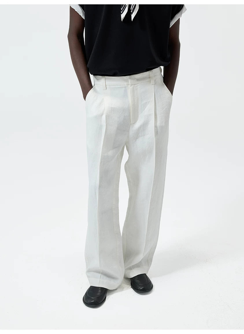 Straight Leg Hemp Linen Blend Pants