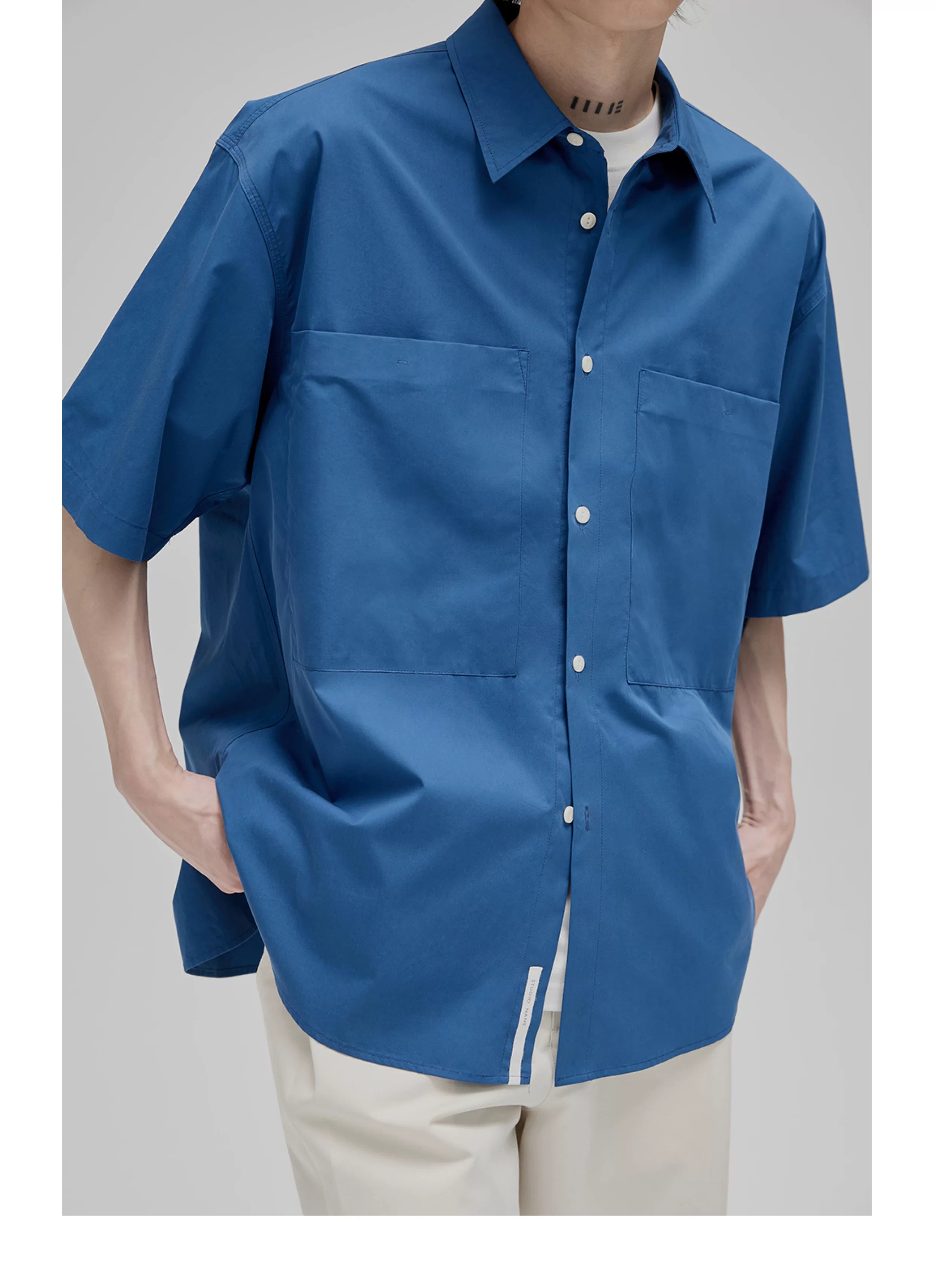 Short Sleeve Square Neck Cotton Shirt