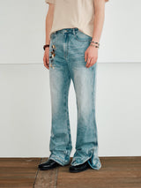 Men's Distressed Two-Way Zip Flared Jeans