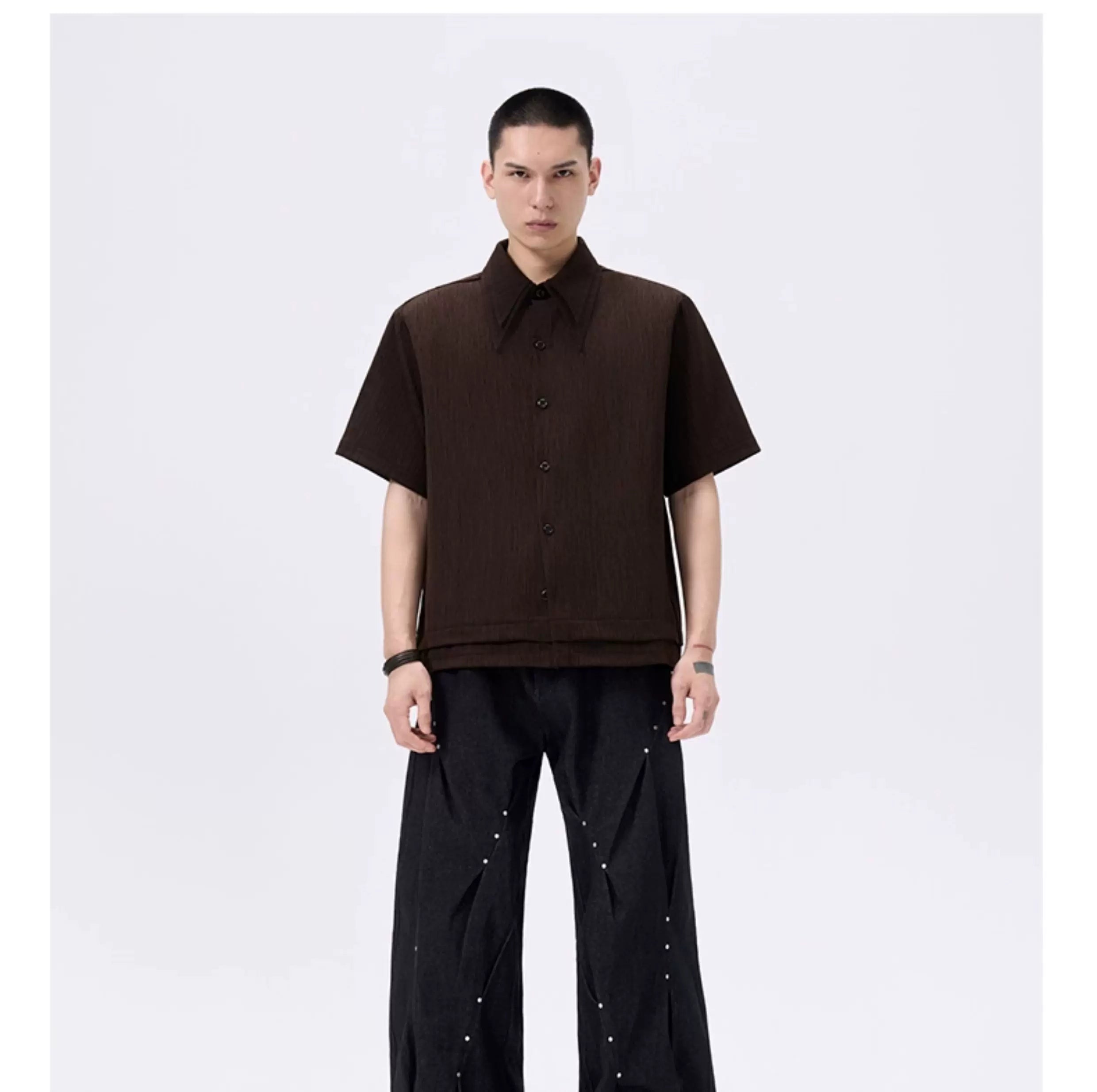 Pleated Wide Leg Raw Denim Jeans