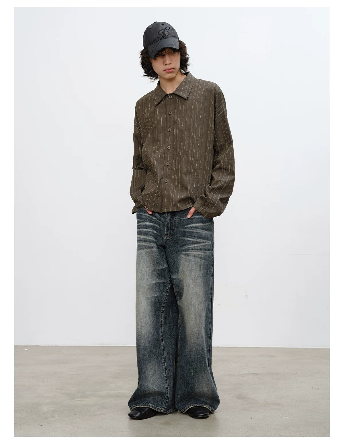 Blue Gray Washed Straight Loose Jeans