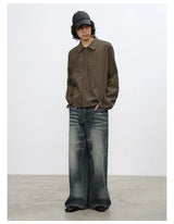 Blue Gray Washed Straight Loose Jeans