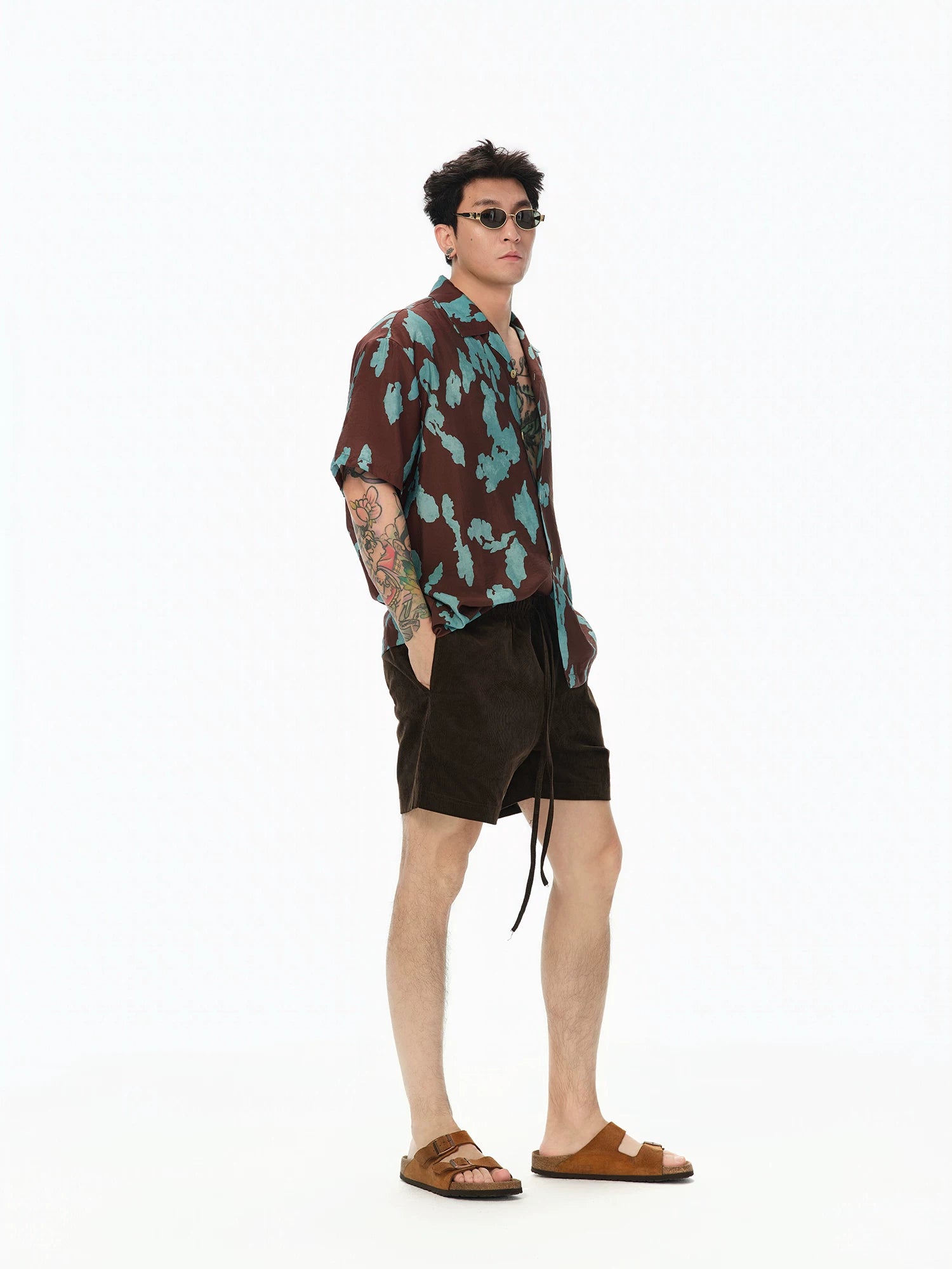 Turquoise Marbled Camp Collar Aloha Shirt