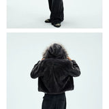Detachable Fur Collar Fleece Hooded Coat