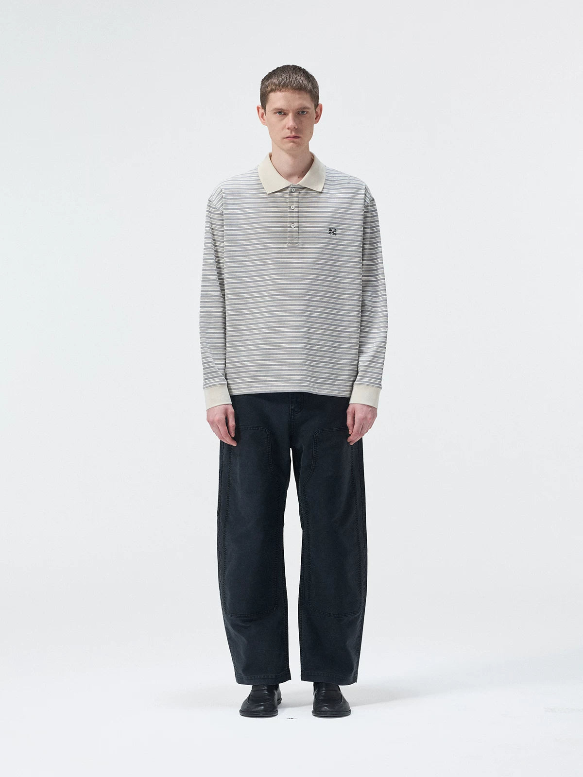 Striped Embroidered Long Sleeve Polo Tee