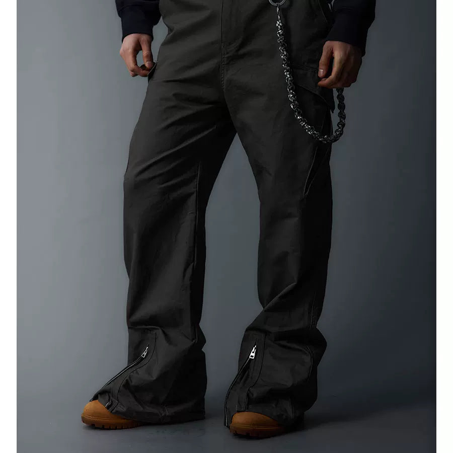 Adjustable Zipper Flared Baggy Cargo Pants