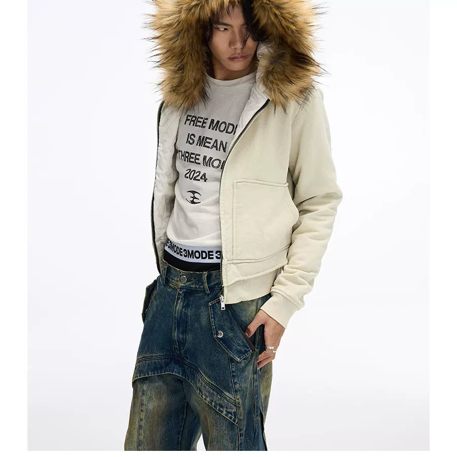 Men's Vintage Detachable Fur Hooded Jacket