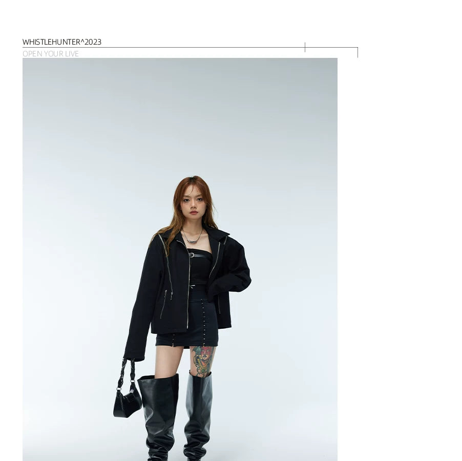 Unisex Two-Tone Irregular Short Multi-Zip Jackets