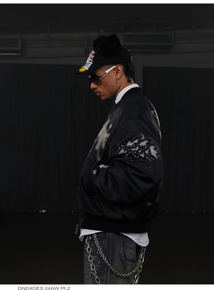 Graffiti Dog Head Print Bomber Jacket