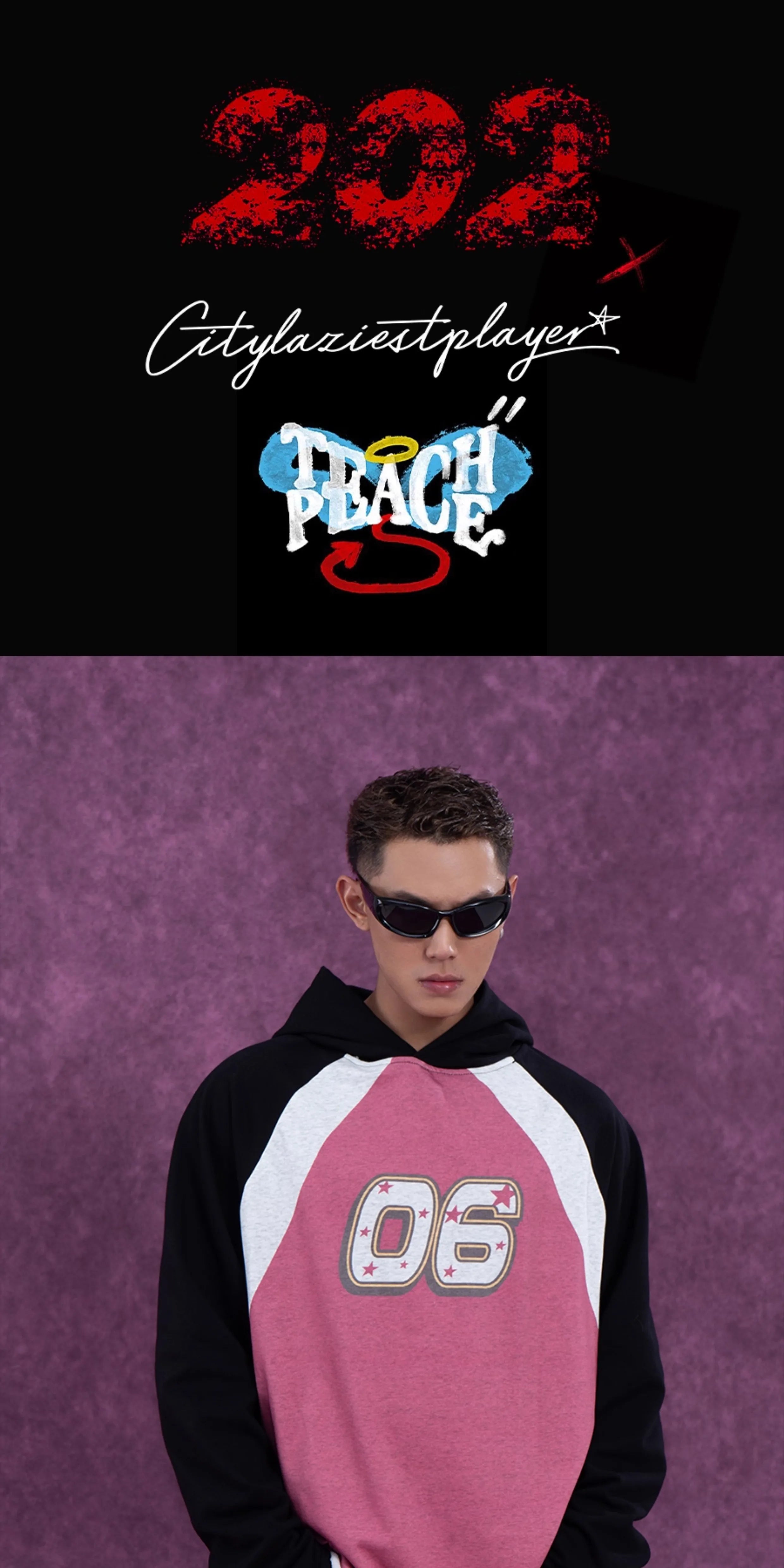 Black Red Printed Raglan Hoodie
