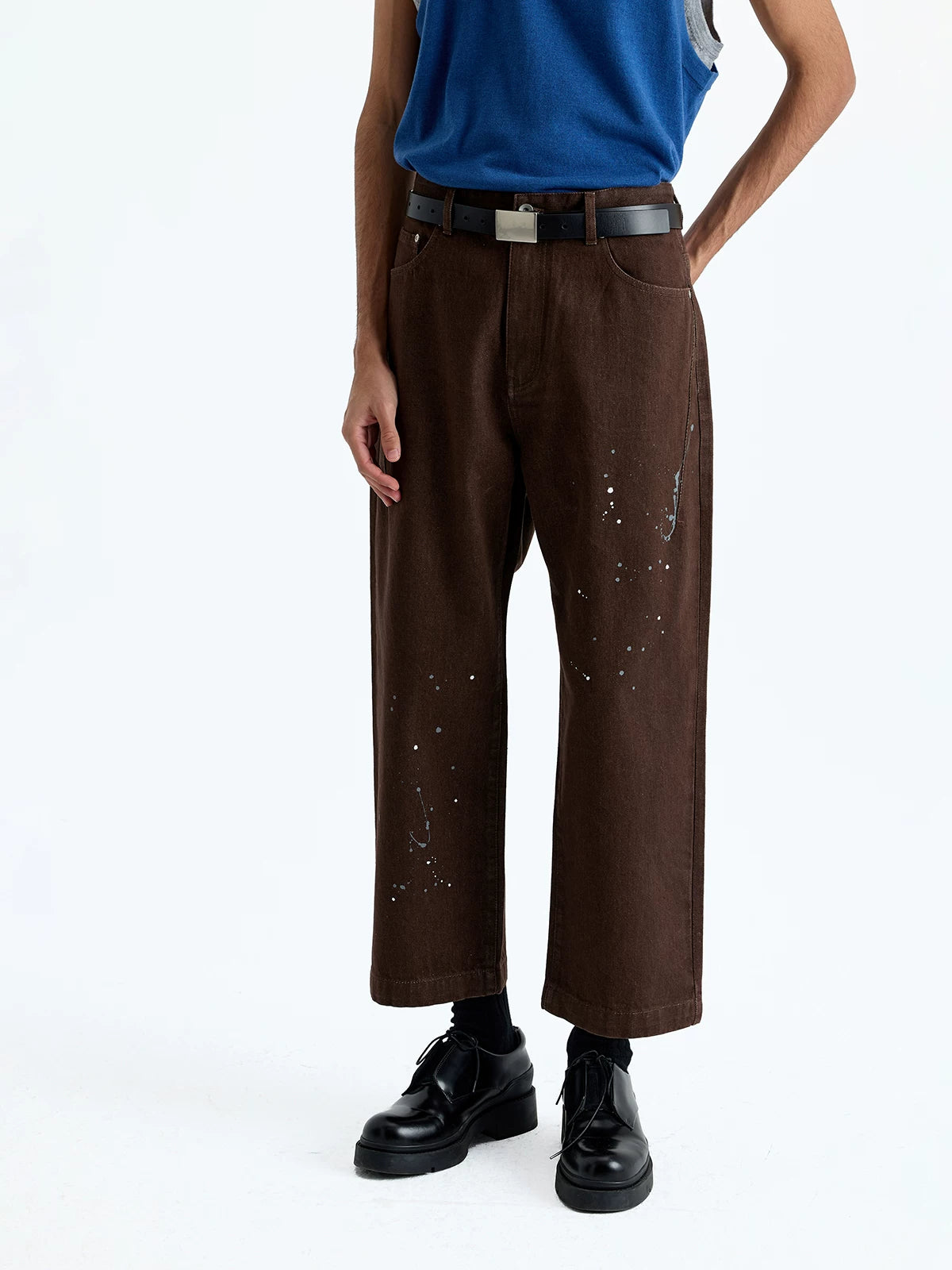 Hand Splashed Washed Straight Cropped Jeans