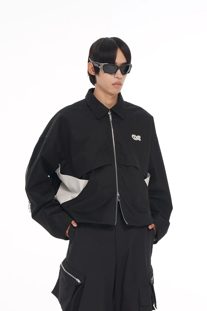Men's Loose Short Patchwork Zip Jacket