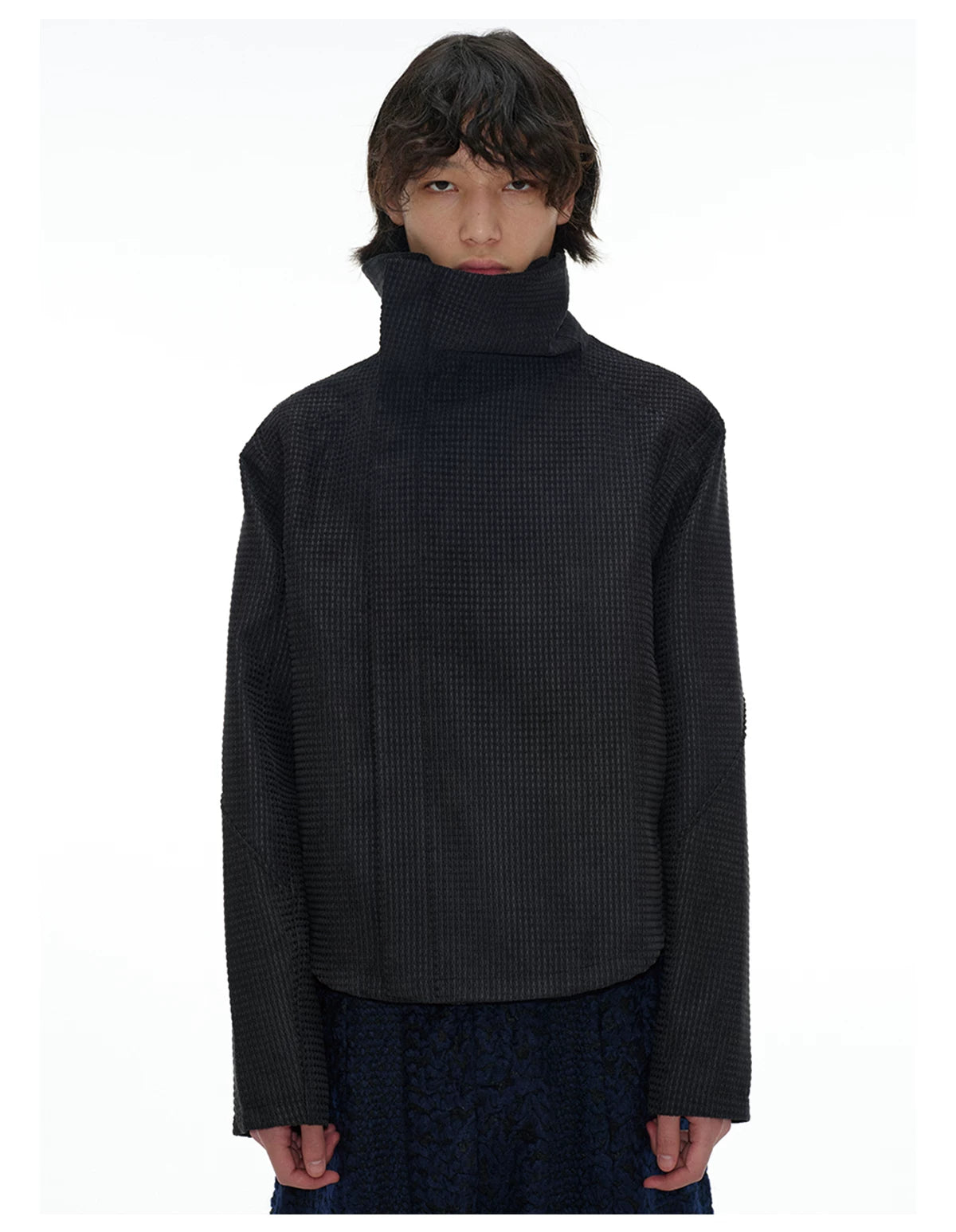 Jacquard Wide Lapel Asymmetric Zipper Jacket