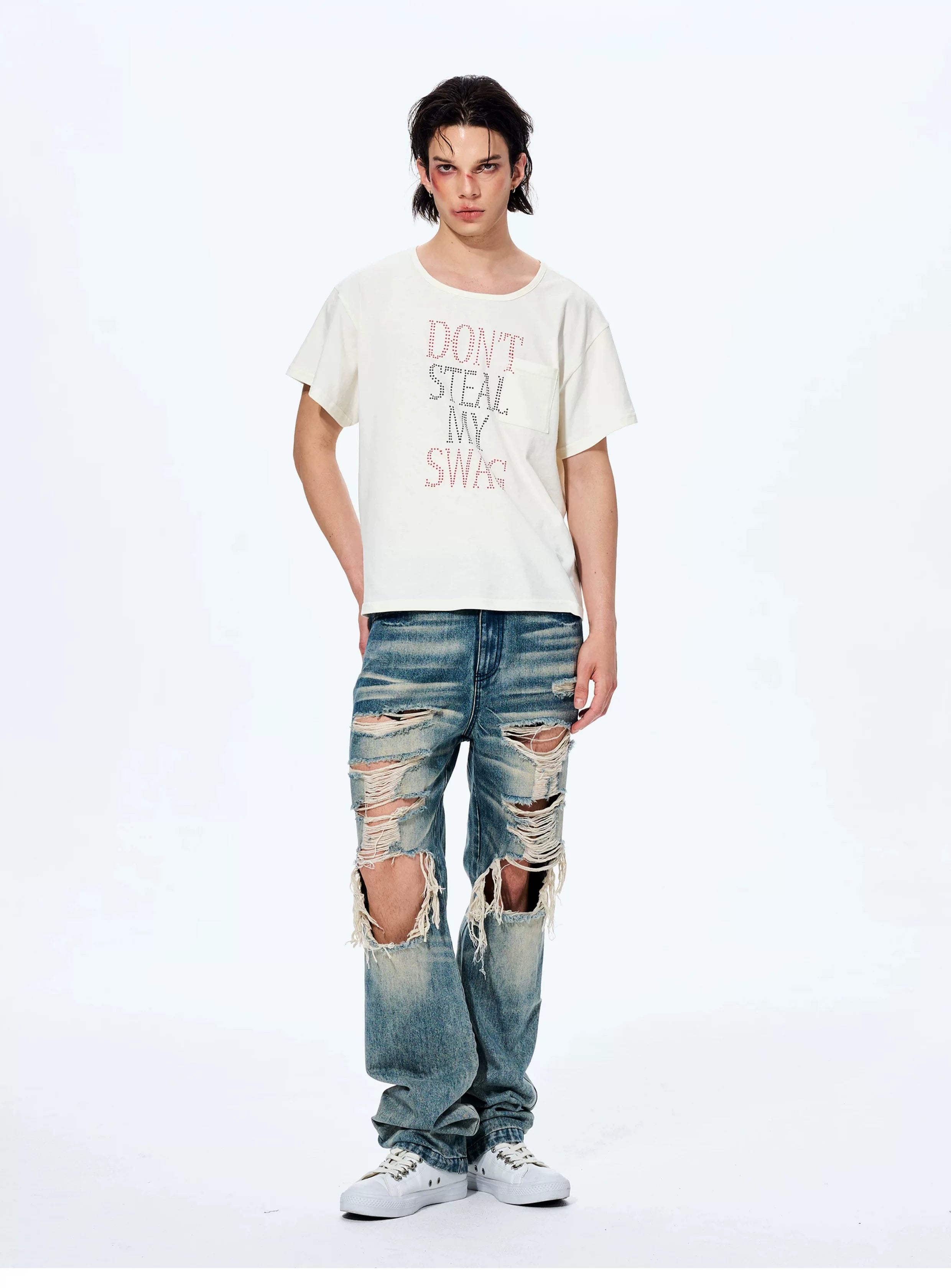 Men's Distressed Washed Straight Leg Jeans