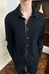 Long-sleeve Floral Color-block Tencel Linen Shirt