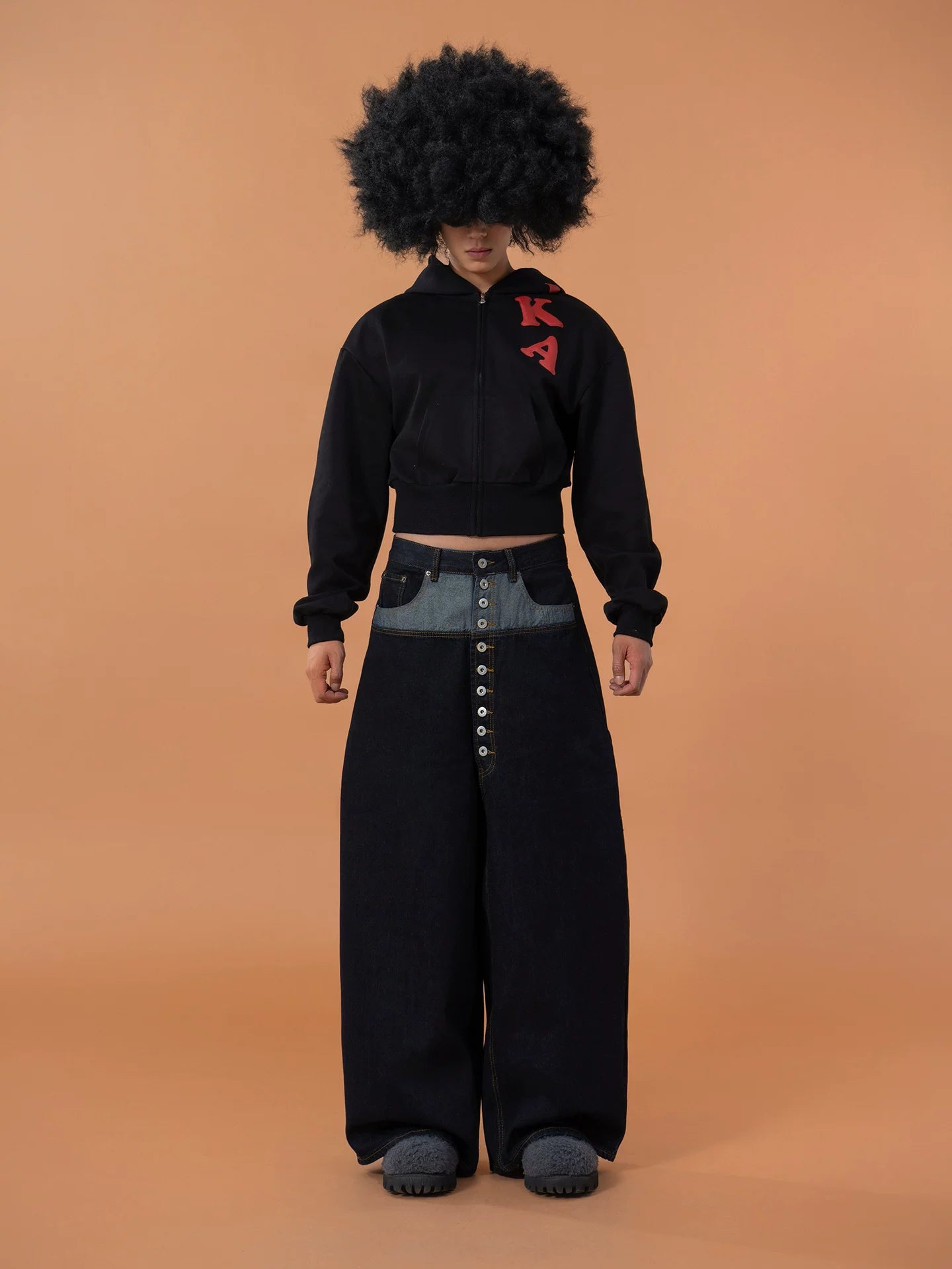 Men's Blue Patchwork Button Cargo Jeans