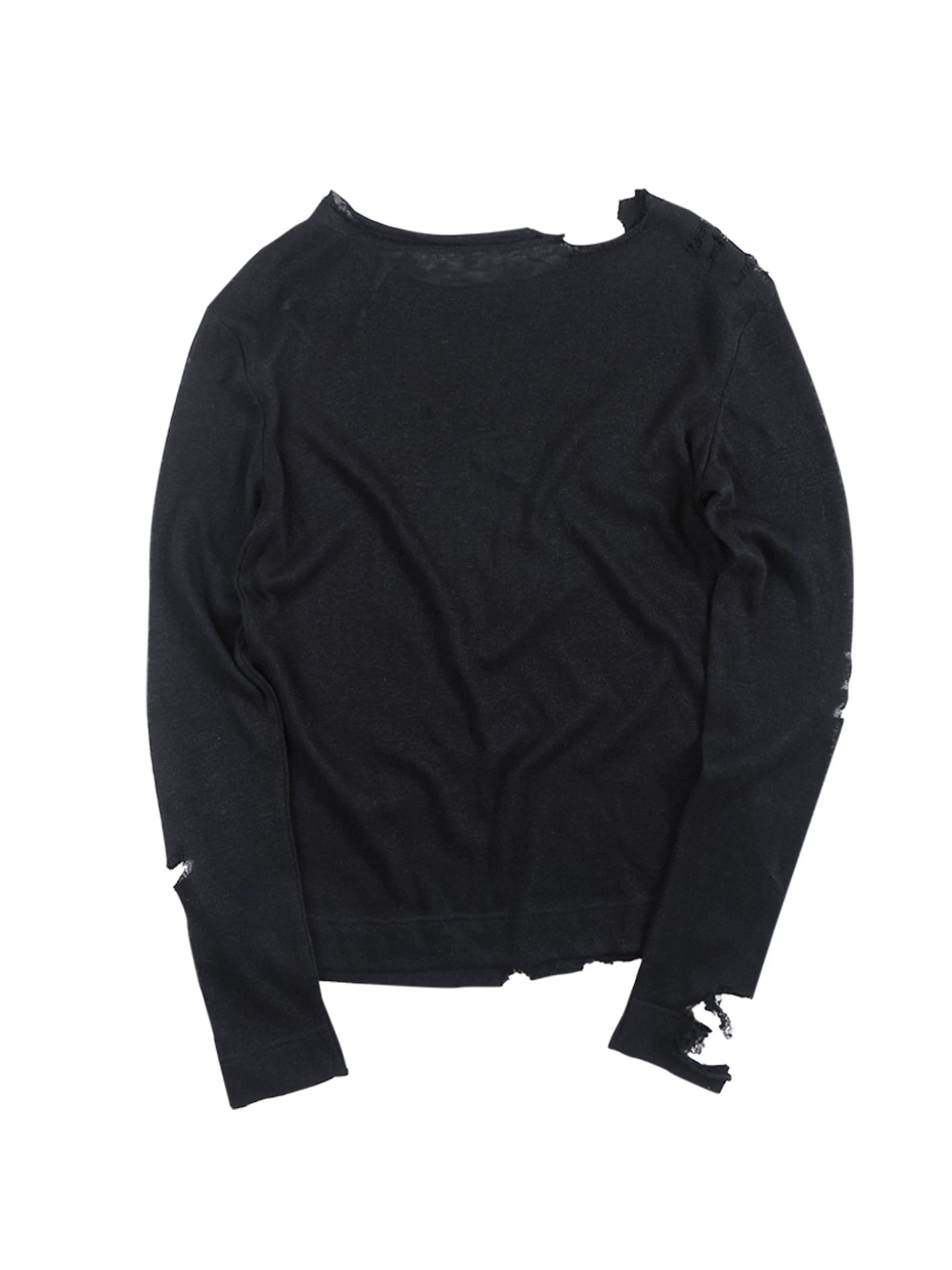 Distressed Button Slim Knit Long-Sleeve Tee