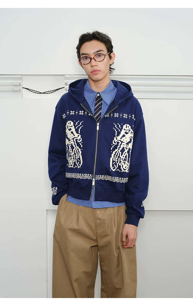 Fair Isle Print Zip Hoodie
