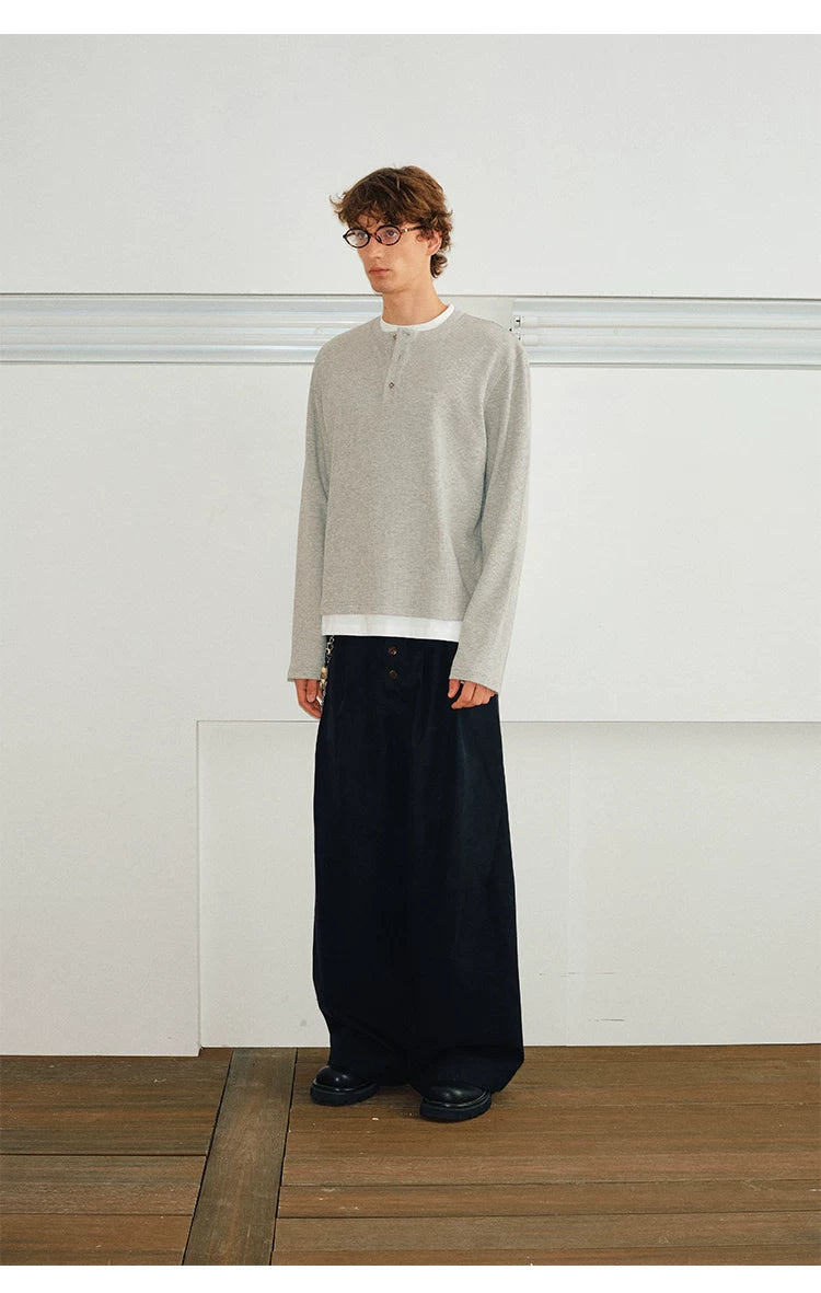 Men’s Waffle Henley Twofer Long-Sleeved Tees
