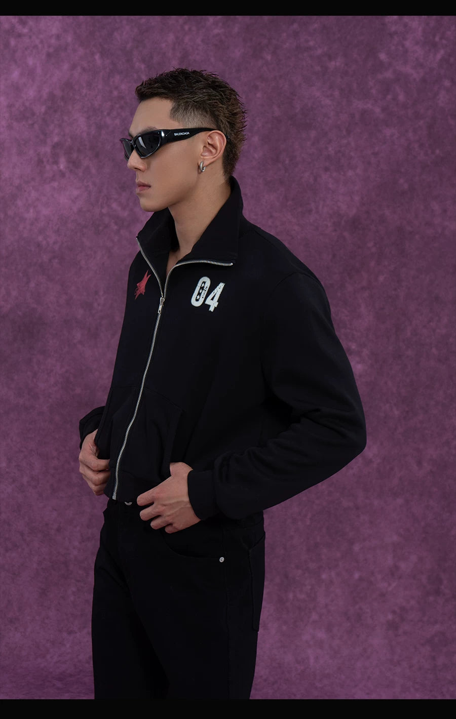 Gray Black Digital Print Zip Jacket
