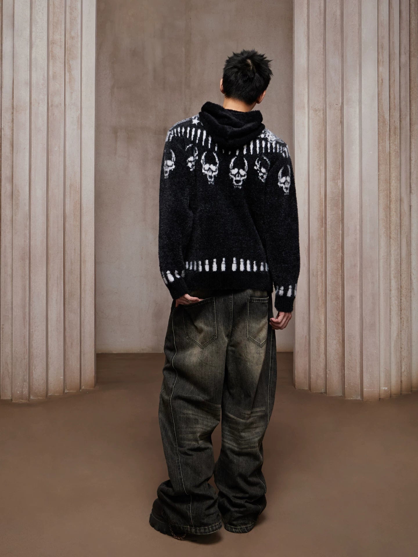 Printed Faux Fur Zip Hoodie Coat