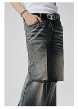 Two-Tone Distressed Wide Leg Flared Jeans