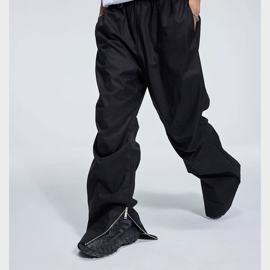 Double Pleated Zip Straight Loose Pants