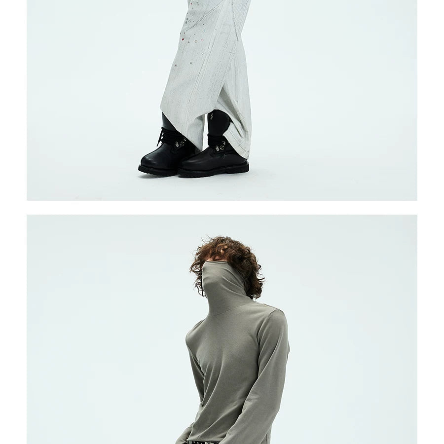 Two-color Fitted Long-sleeve Turtleneck Tee
