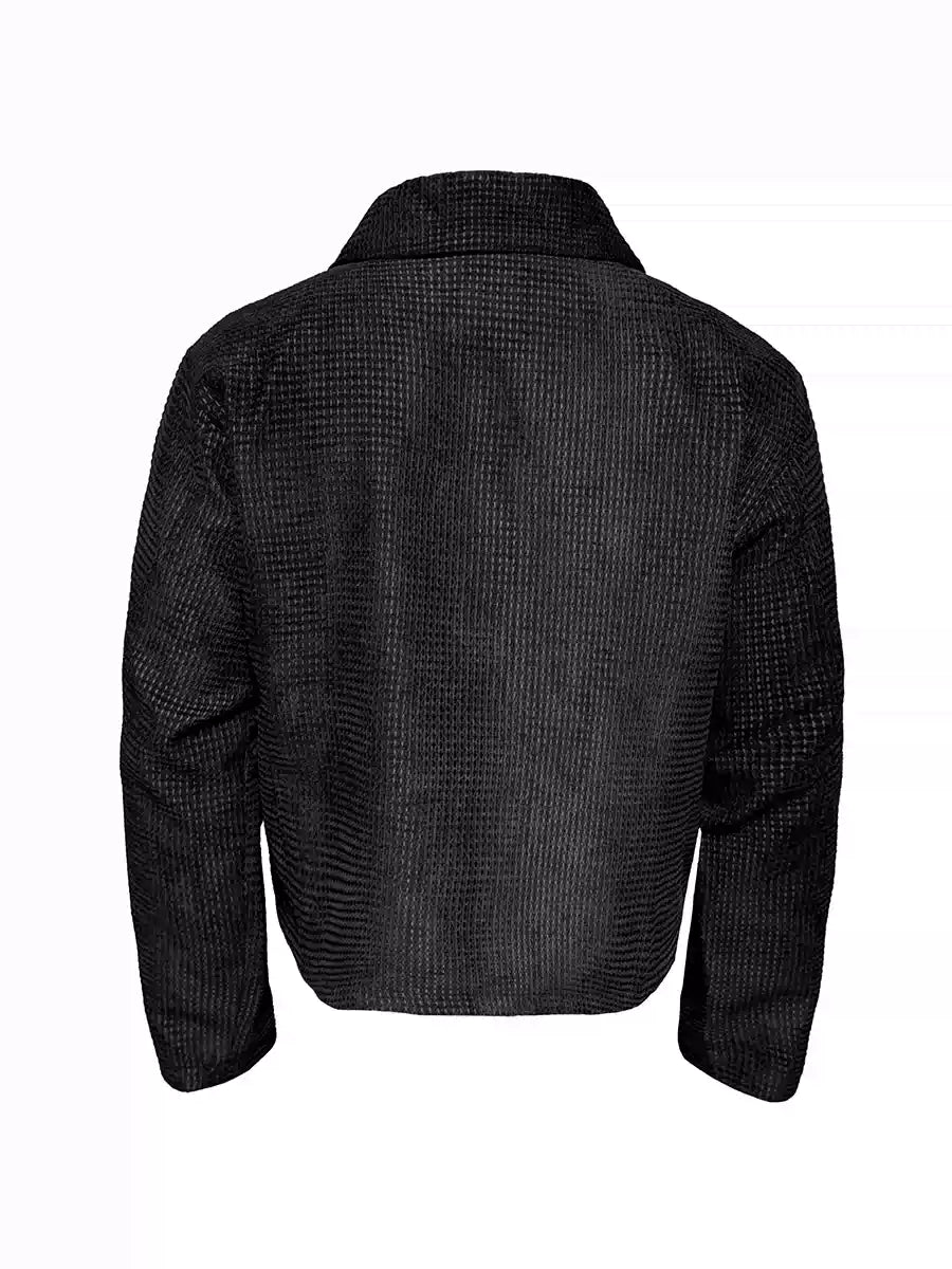 Jacquard Wide Lapel Asymmetric Zipper Jacket