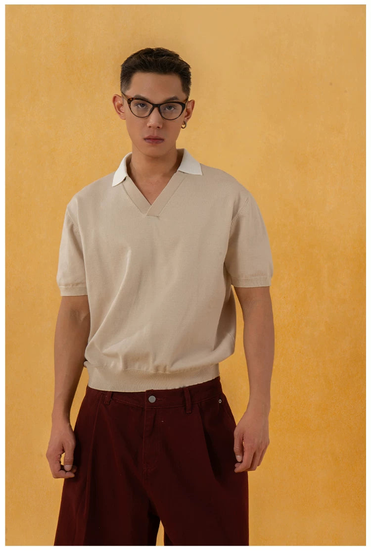 Men's V-Neck Short-Sleeve Detachable-Collar Polo Shirts