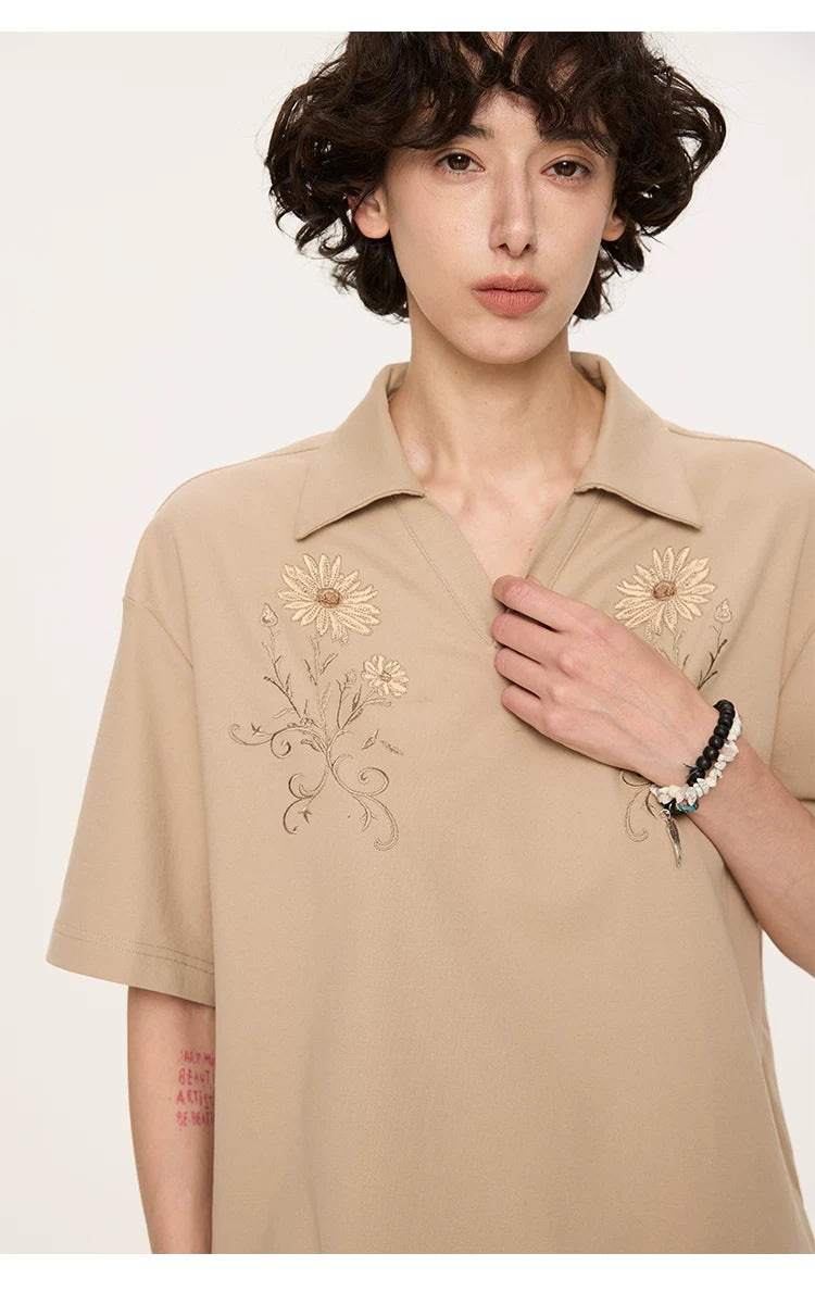 Embroidered Seagull V-neck Polo Shirts