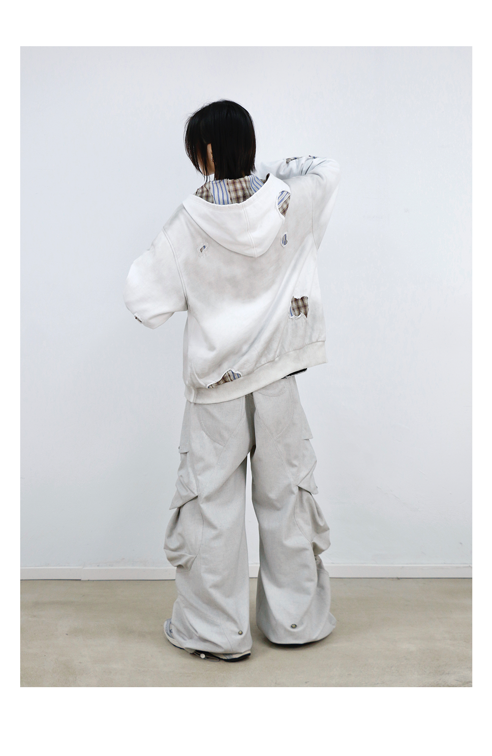 Stripe Patchwork Washed Zip Hoodie