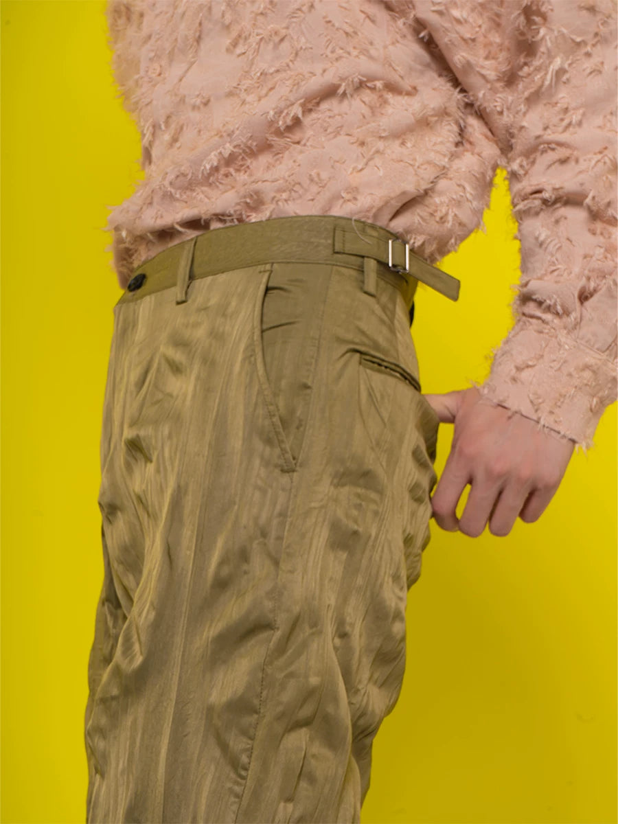 Black Khaki Pleated Wide Leg Pants
