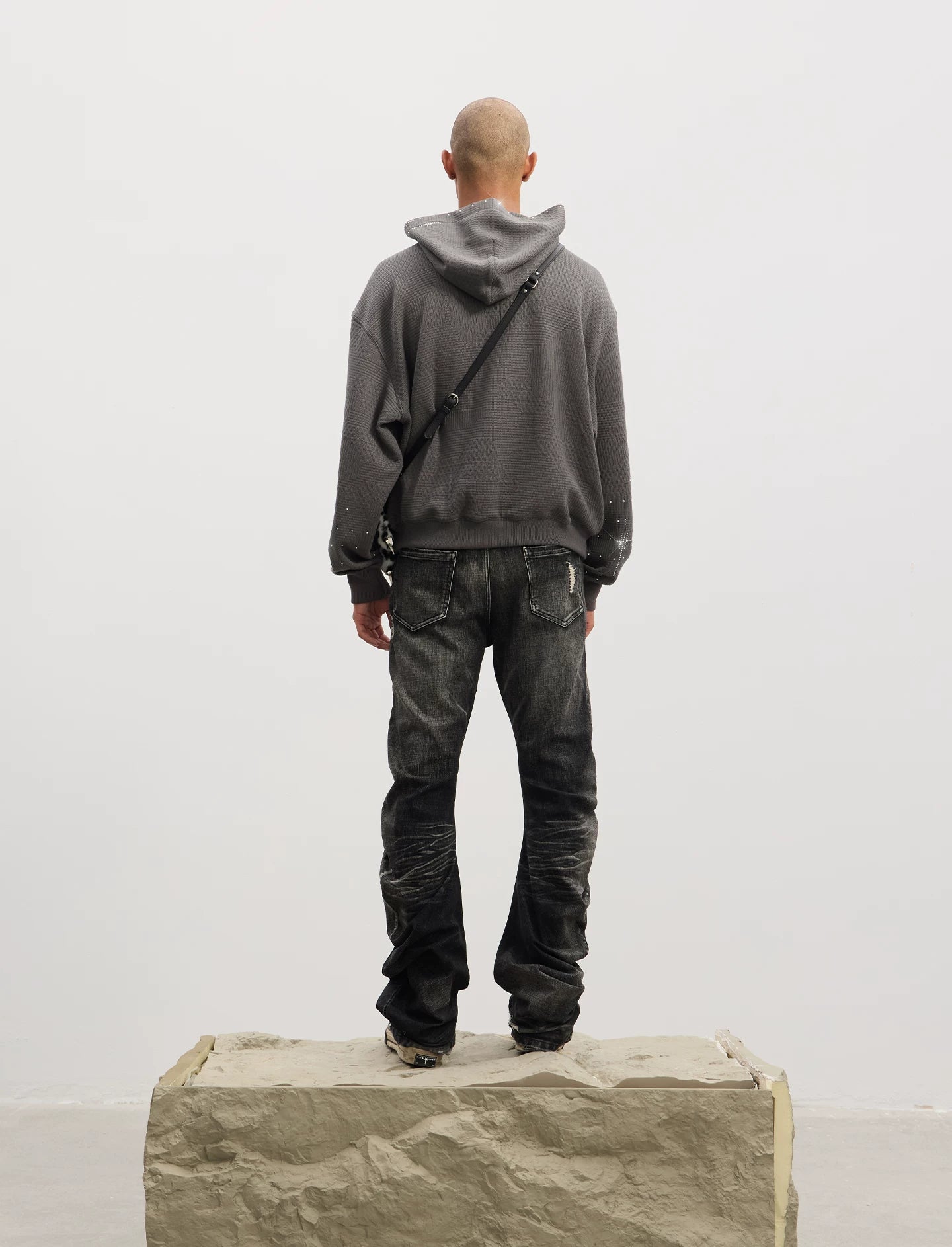 Curved Leg Stretchy Washed Distressed Jeans