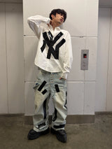 Oversized White Long-Sleeve NY Tape Shirt