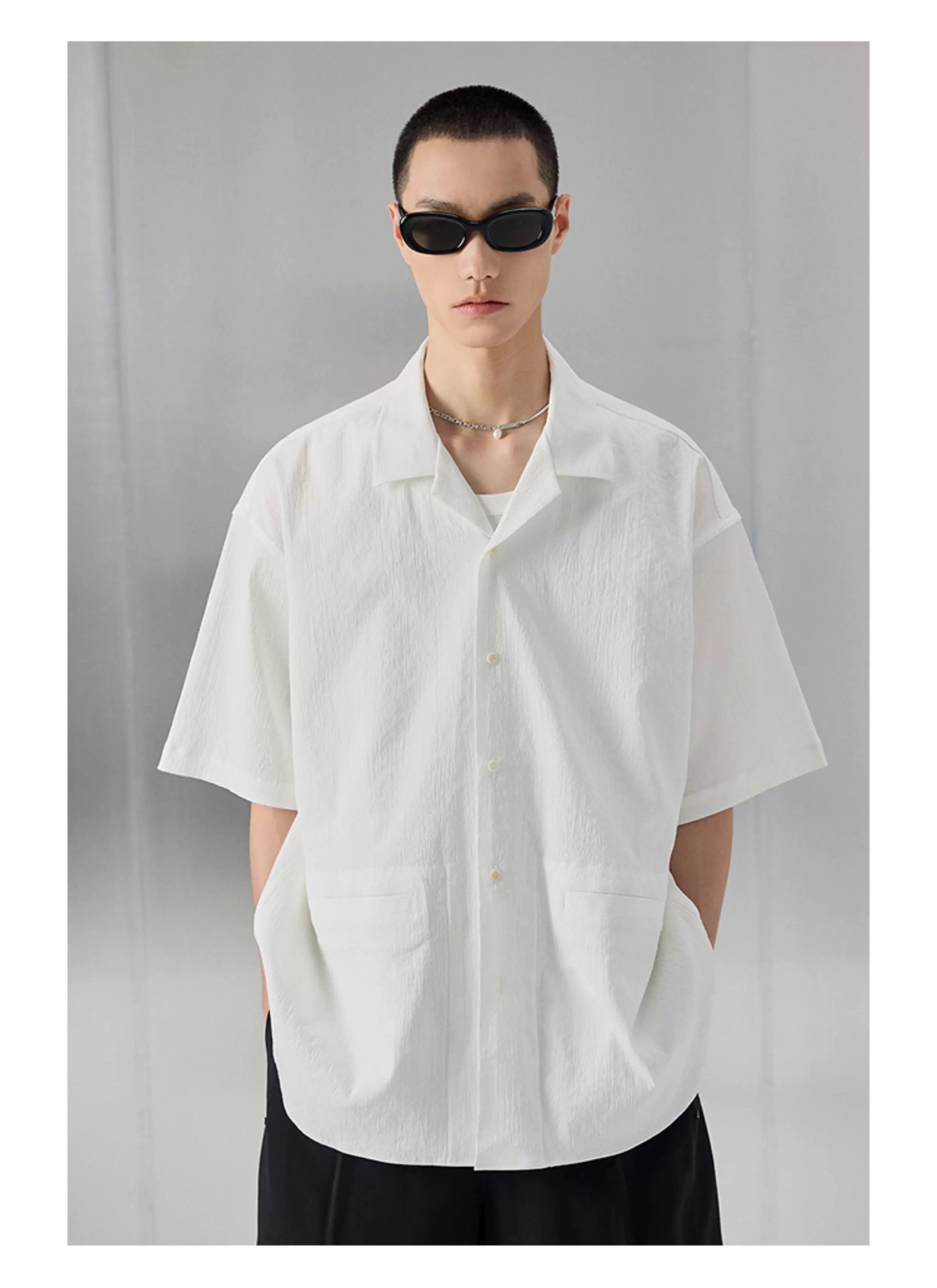 Bark Textured Cuban Collar Casual Shirt