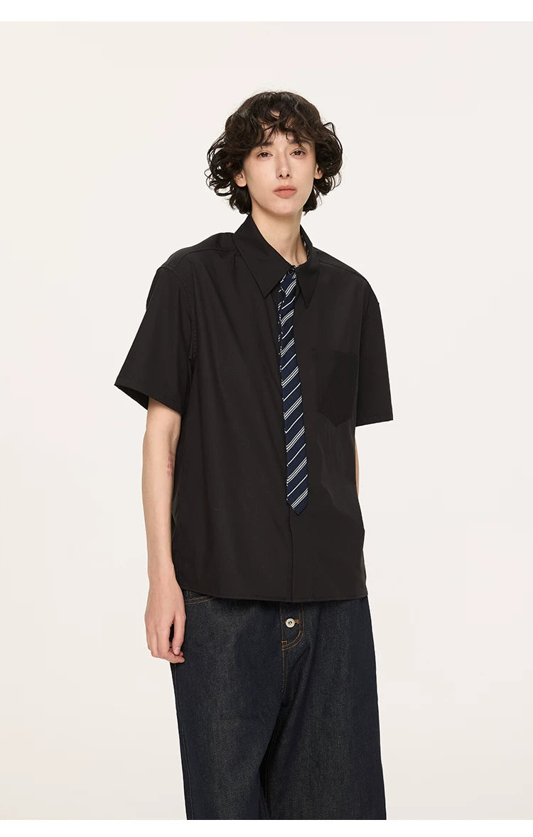 Striped And Houndstooth Short-Sleeved White Shirt