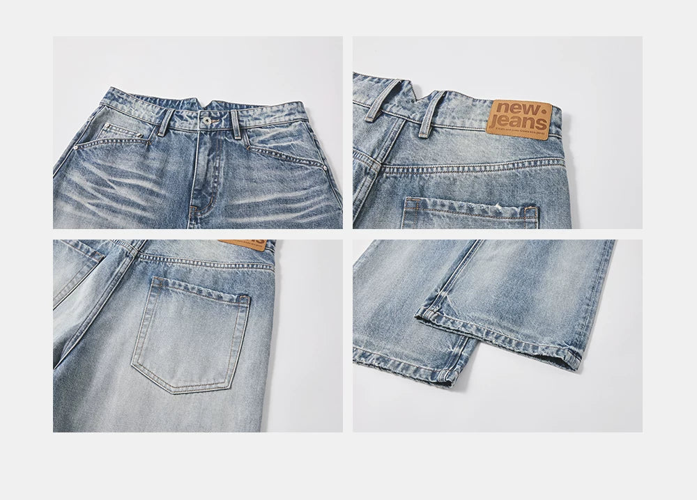 13oz Washed-Whiskered Cream Blue Straight Jeans